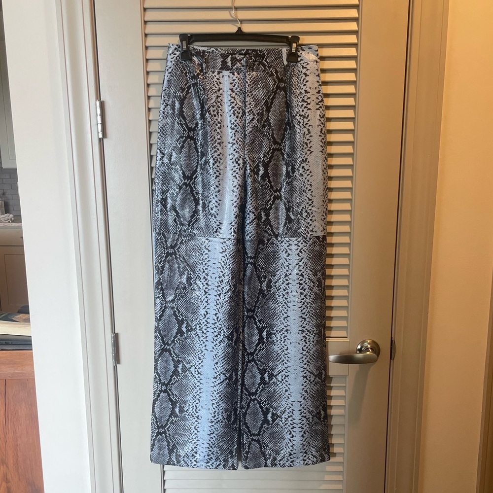 Light Blue Faux Leather Snake Print Pants